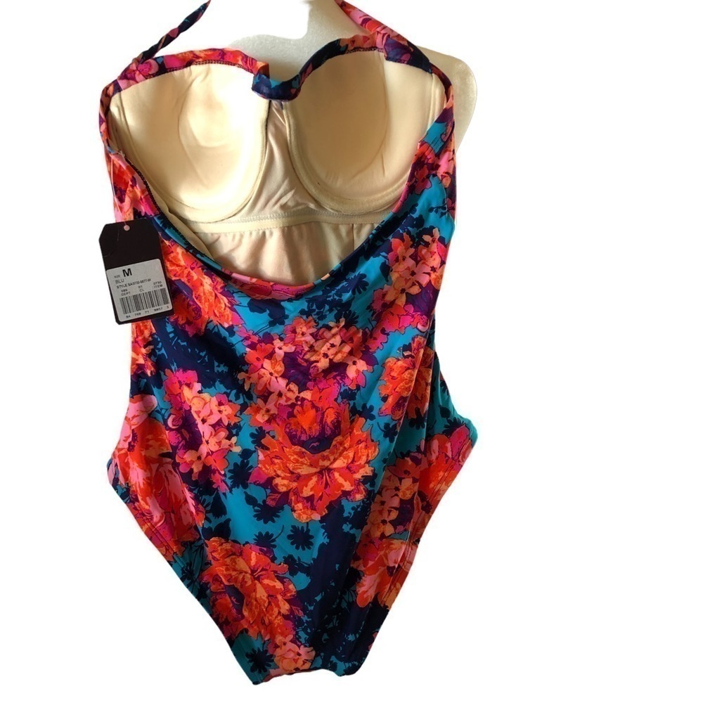 NEW Sea Angel One Piece Swimsuit Floral Women M Halter Ties Hygienic Liner - Picture 4 of 8